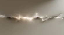 Abstract luminous signal gradually fragmenting across a neutral background, symbolizing weakening communication between nerves and muscles.